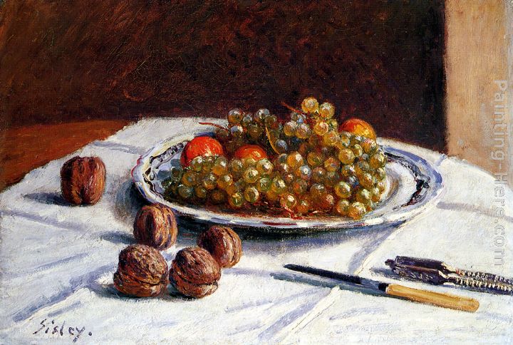 Grapes And Walnuts On A Table painting - Alfred Sisley Grapes And Walnuts On A Table art painting